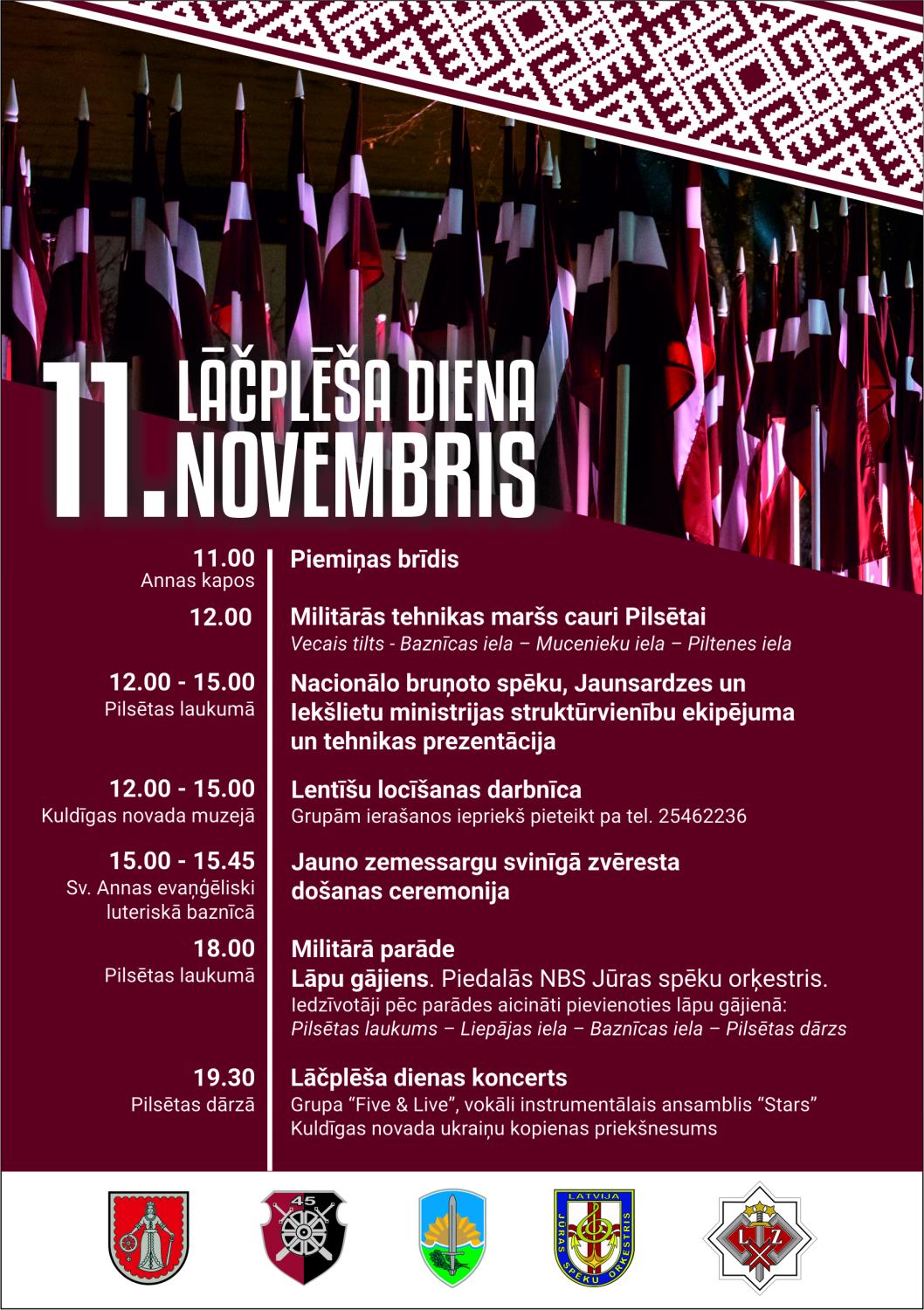 11.novembra afiša ar iekļautu informāciju par pasākumiem